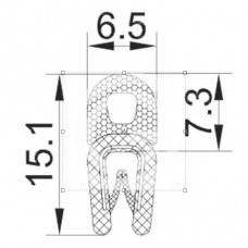 Klemprofiel | PVC | mosrubber kraal top | zwart | 15,1 x 6,5 mm | per meter